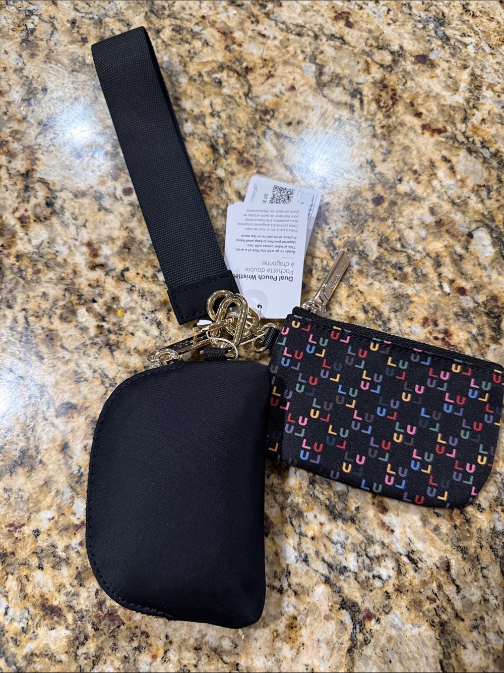 Lululemon Dual Pouch Wristlet Black Multicolor Logo NWT ✨ - Picture 4 of 4